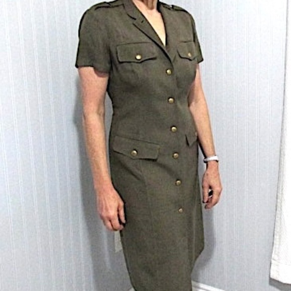 VTG Dana Buchman Military Style Tailored Shirt Dress, Size 4 - Picture 2 of 9